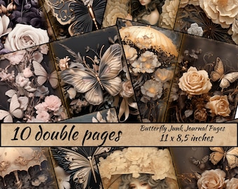 Butterfly Junk Journal Pages, Floral Scrapbook Paper, Printable Collage Sheet, Flower Ephemera Journal, Instant Download, Garden Ephemera