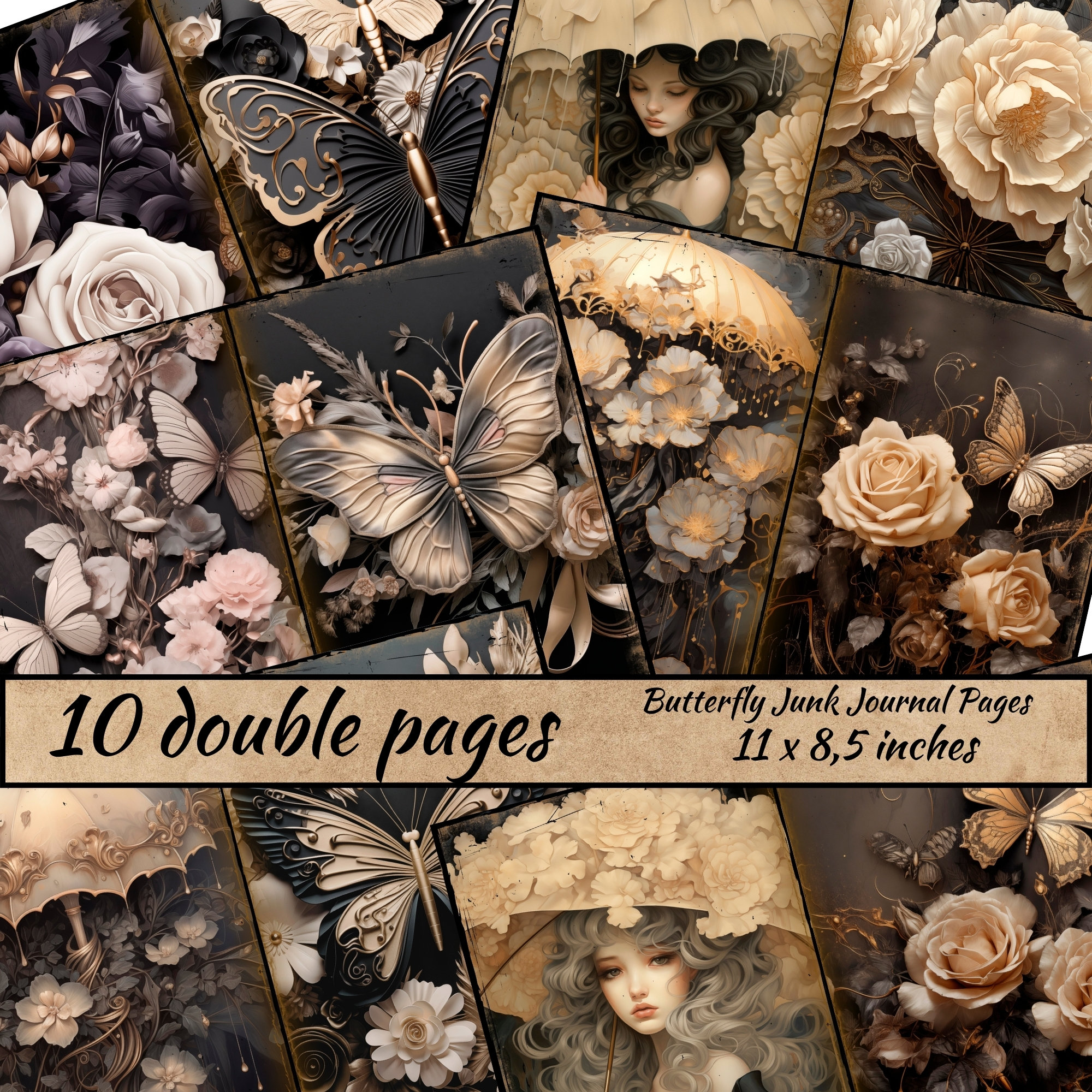 Butterfly Junk Journal Pages, Floral Scrapbook Paper, Printable Collage ...