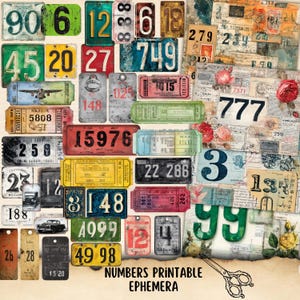 Numbers Printable Ephemera, label, tag, Vintage fussy cut, Junk Journal Kit Embellishment, Industrial Grunge Paper, collage sheet, Scrapbook