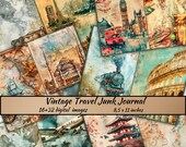 Traveler Junk Journal Kit, Trip, World, Visit, Vacation Paper Kit, Travel Scrapbooking, Antique Paper, Vintage Travel Ephemera Industrial