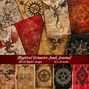 Libro de hechizos Wiccan y diario basura de alquimia, álbum de recortes de dragón gótico, libro de hechizos de brujas, libro de las sombras, símbolo ritual de alquimia, horror gótico