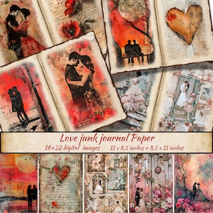 Kit de carnets romantiques, papier imprimable shabby chic, éphémères d'amour vintage, scrapbooking, fabrication de cartes, kit de créations manuelles, pages de collage de la Saint-Valentin