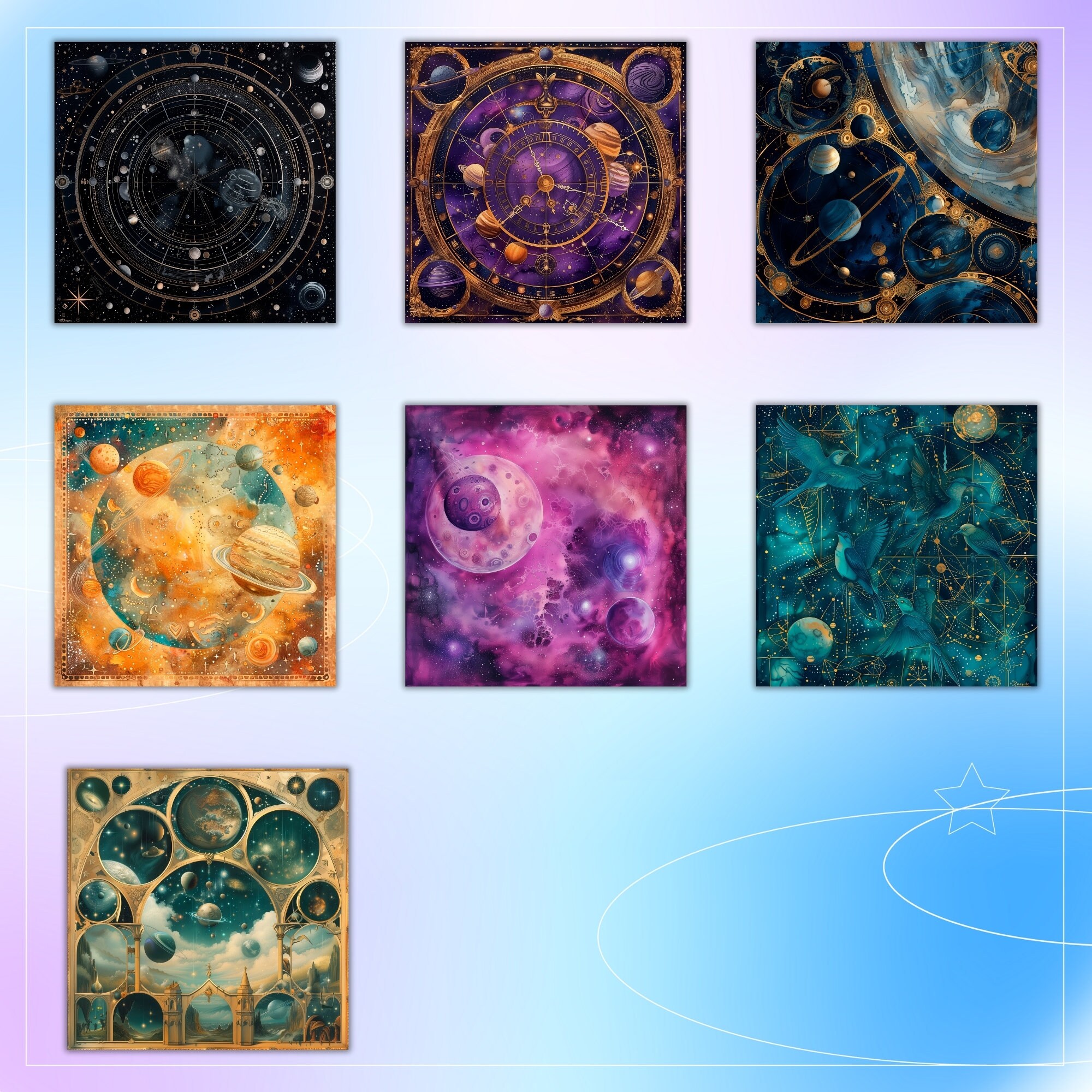 Galaxy Magic Digital Paper, Download Zodiac Printable Scrapbook Paper ...