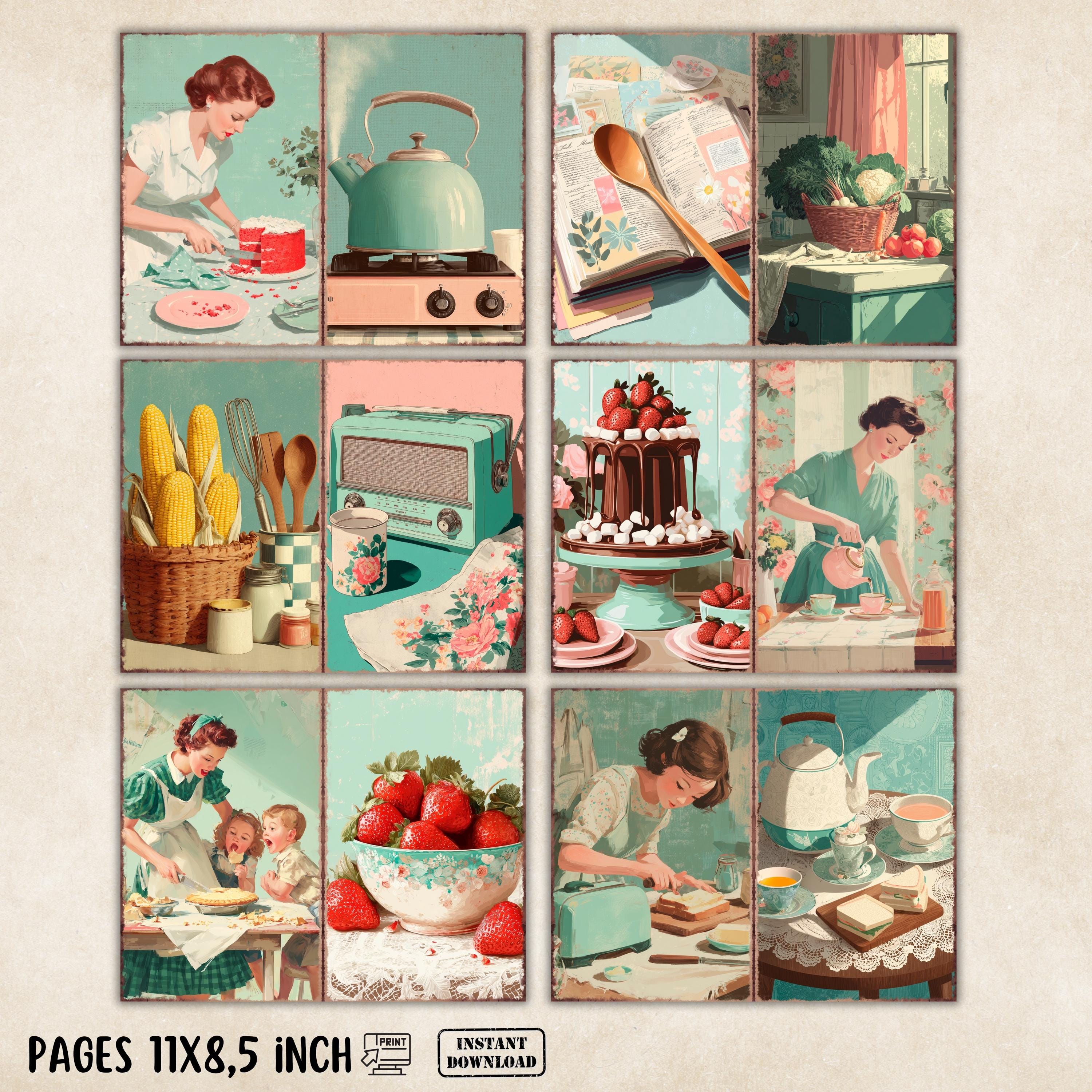 Kitchen Junk Journal Folio Kit, Fussy Cut, Vintage Recipe Scrapbook ...