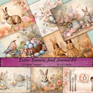 Ostern Junk Journal Seiten, Osterkaninchen, Aquarell Hase, Floral Collage Sheet, Vintage Frühling Download, Frühling Journal Versorgung, Osterei