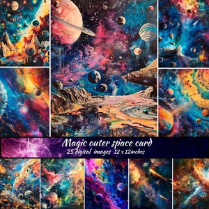 Papel digital mágico do espaço sideral, baixar papel para scrapbook imprimível, papel para scrapbook de galáxias imprimível, diário de lixo de fundo do espaço sideral