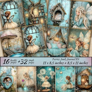 Fairies Junk Journal Kit, Enchanted Junk journal page, scrapbooking, Meadow Fairy, Enchanted Forest, Magical Fairyland,Fantasy Collage Sheet