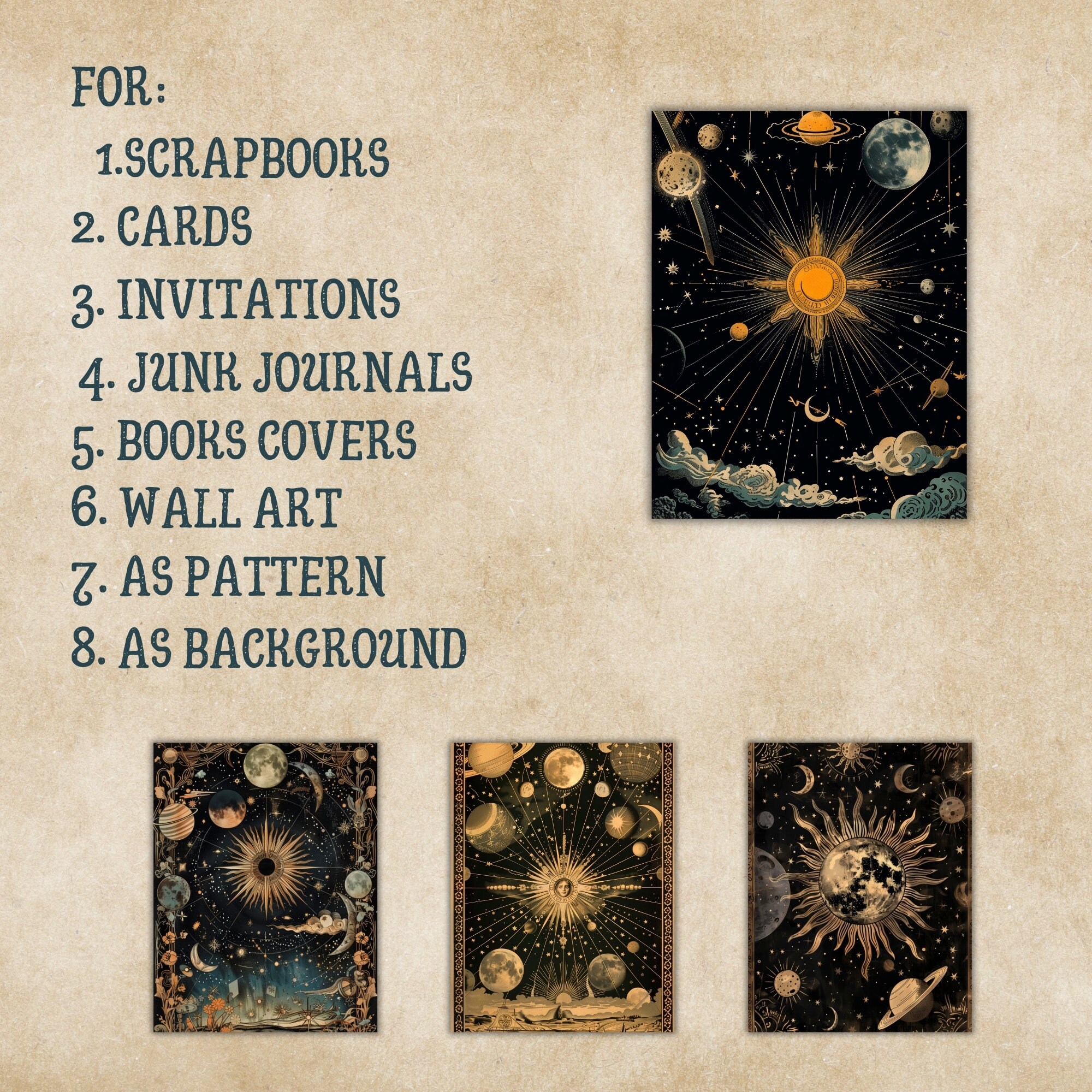 Celestial Retro Digital Paper, Download Zodiac Printable Scrapbook ...
