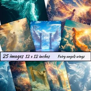Elfenengelen digitaal papier, hemelpoort afdrukbaar, hemelachtergrond, engel junk dagboek, overlay sprookjesvleugels, fantasie achtergronden engelenvleugel