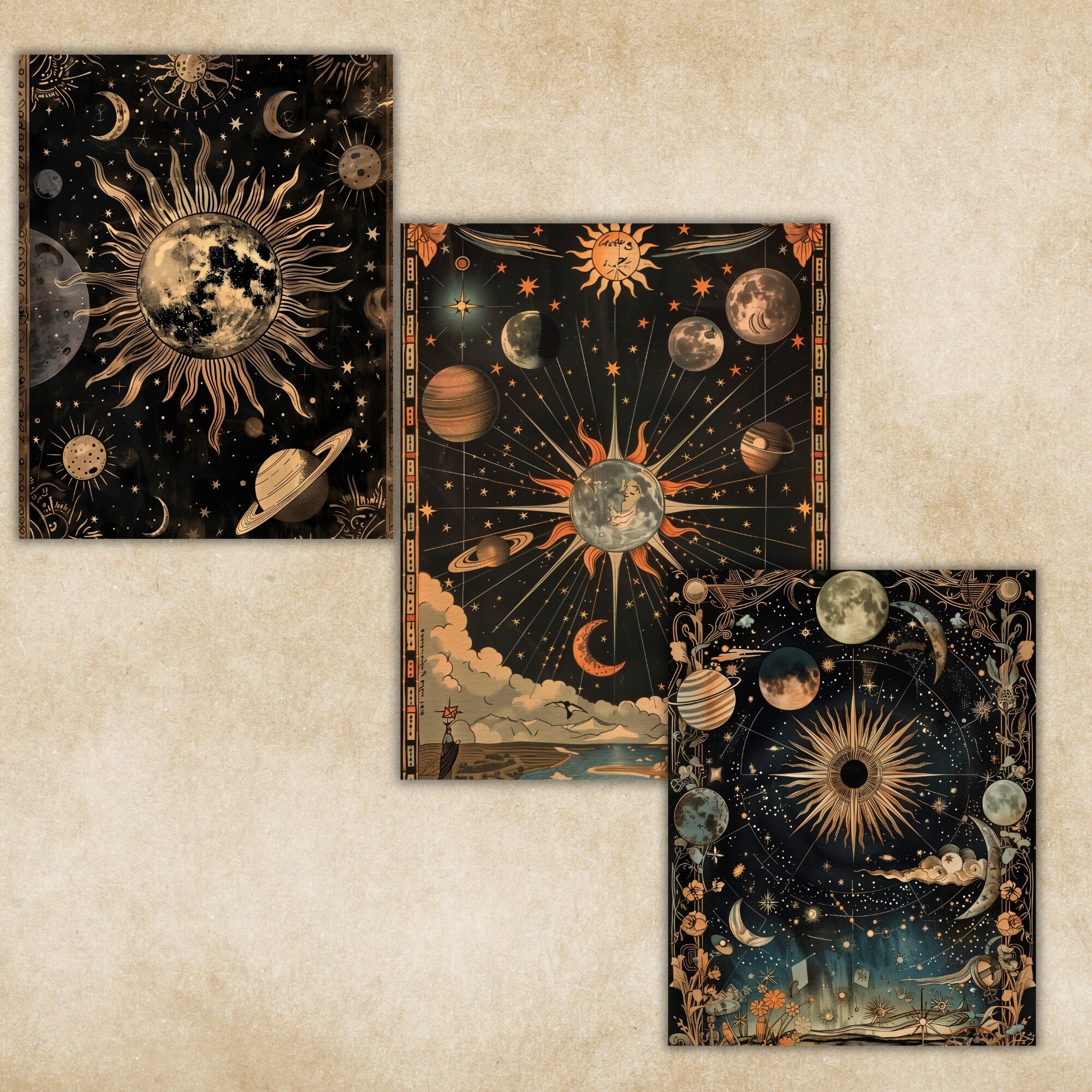 Celestial Retro Digital Paper, Download Zodiac Printable Scrapbook ...