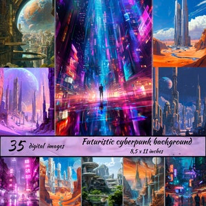 Fondo futurista cyberpunk, Cyberpunk Wall Art, Futurismo Art Background, impresión de arte cyberpunk, telón de fondo de fantasía AI, Futurismo Wall Art