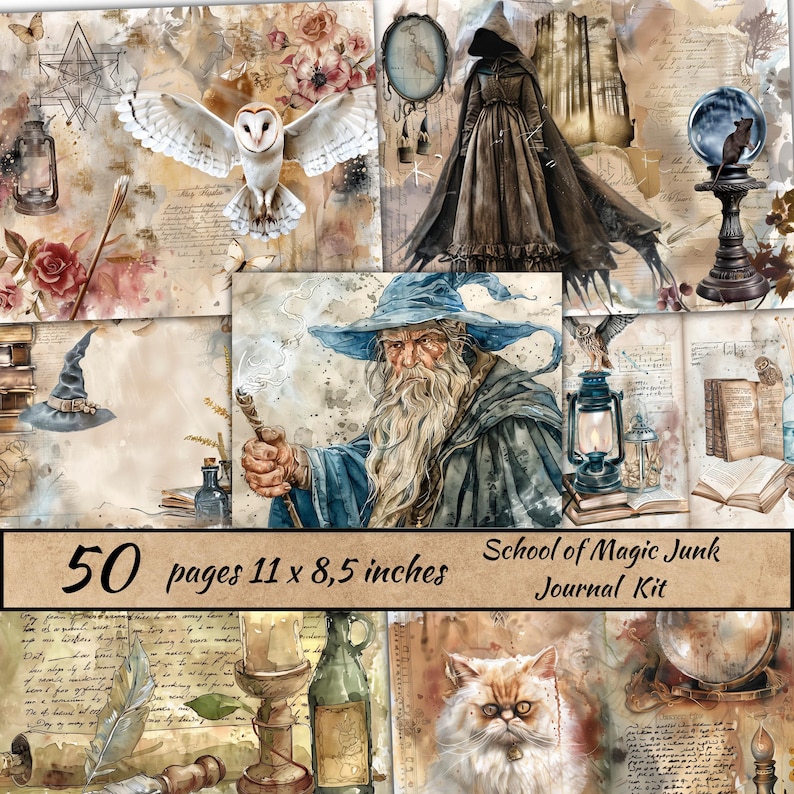School of Magic Junk Journal Kit, Magic Junk Journal Kit, Wizard ...