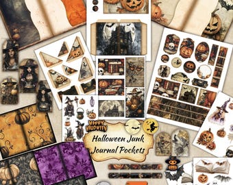 Halloween Junk Journal Folio Kit, Retro Halloween Journal, Herfst Junk Journal, Griezelig Junk Journal, Vintage Halloween Efemere, Griezelige Seizoen
