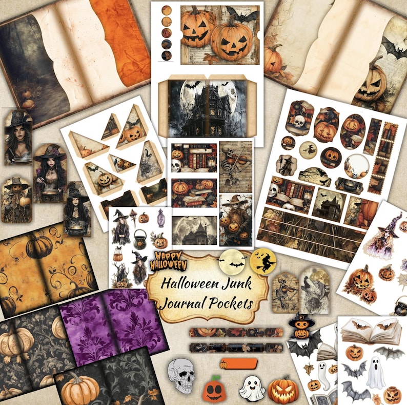 Halloween Junk Journal Folio Kit, Retro Halloween Journal,autumn Junk ...
