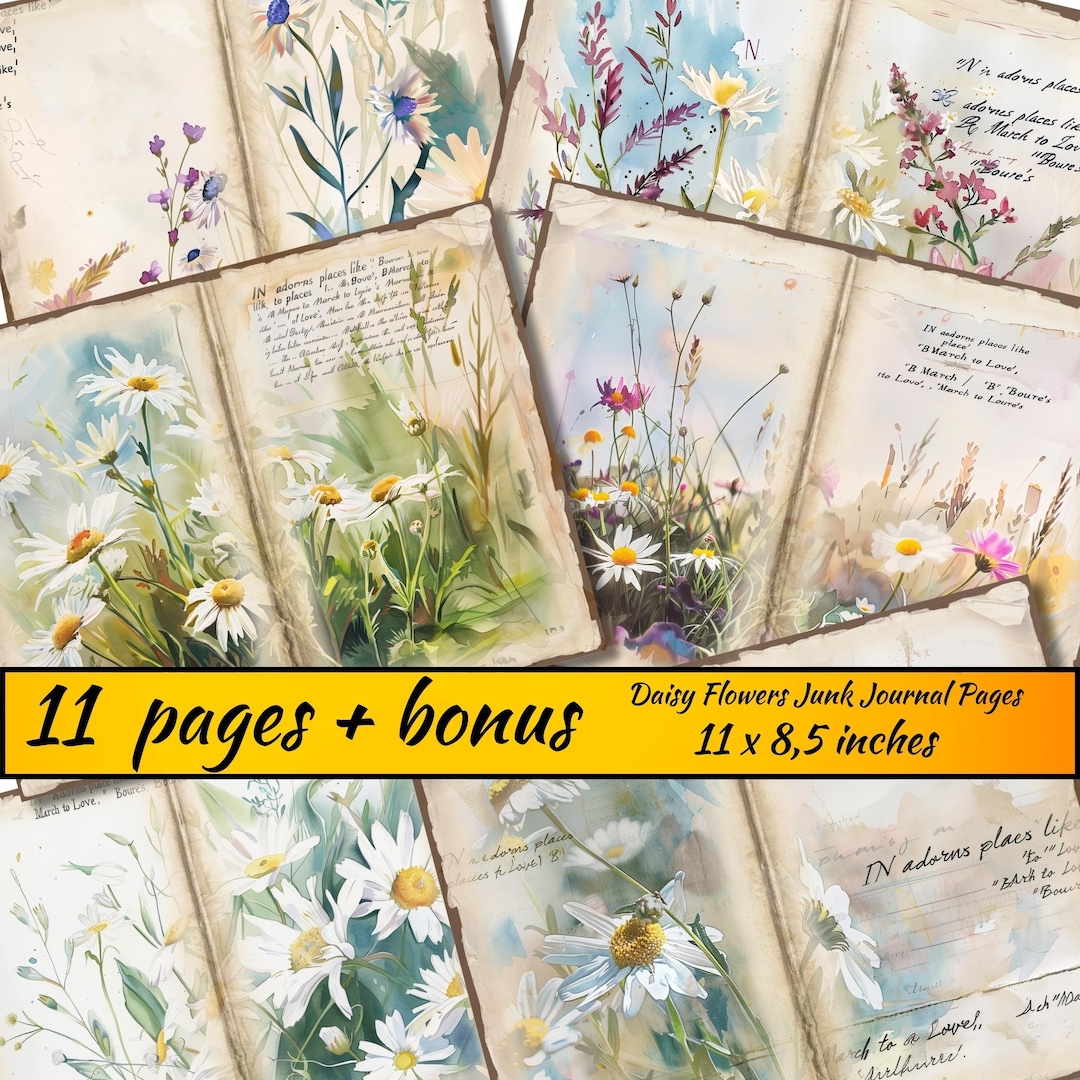 Daisy Junk Journal Pages, Daisy Ephemera, Printable Paper for Junk ...