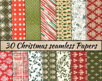 Christmas seamless Papers, Printable Papers, Digital Junk Journal, Christmas Wrap paper, Junk Journal Kit, Winter Junk Journal, Classic
