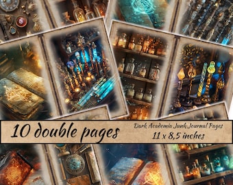 Dark Academia Junk Journal Pages, Wizarding School Supply, Magic wand junk journal kit, Witch Books, Fantasy Kit, Witchcraft Junk Journal