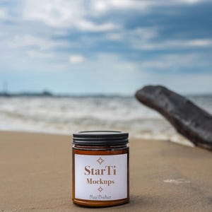 Amber candle mockup Soy candle mock-up 9oz Printify candle jar mock Beach Summer