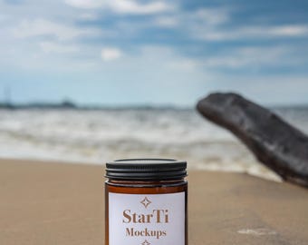 Amber candle mockup Soy candle mock-up 9oz Printify candle jar mock Beach Summer