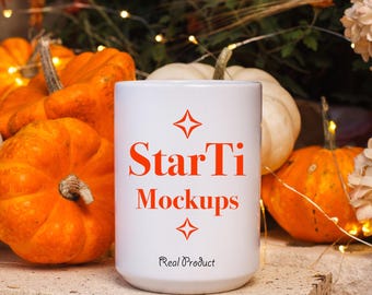 Coffee mug mockup White ceramic cup mock-up 15oz Real product mock Printify Fall Halloween Mug