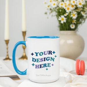 Cambridge Blue mug mockup 15 oz Two tone accent mug mock-up Colored coffee cup mock