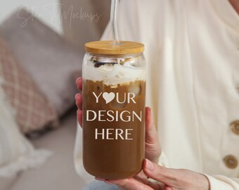 Libbey glass can mockup 16oz Sipper glass mockup Glass beer can mockup Libbey cup mock up Boho
