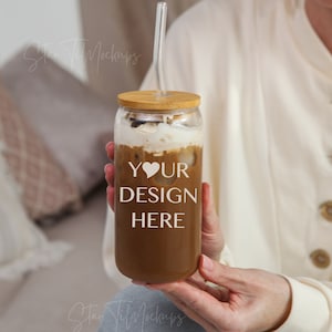 Libbey glass can mockup 16oz Sipper glass mockup Glass beer can mockup Libbey cup mock up Boho