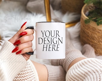Black handle Accent coffee mug mockup 11oz Two tone mug mockup Color mug mock up