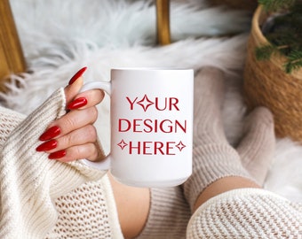 Coffee mug mockup Christmas mug mockup 15oz Ceramic cup mockup