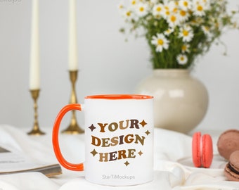 Colored mug mockup 11 oz Orange accent mug mock up Two tone coffee cup