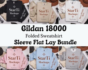 Gildan 18000 Sleeve mockup bundle Folded Gildan 18000 Flat lay mockup bundle Sweatshirt sleeve print mockups