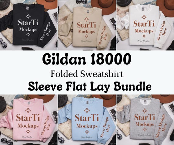 Gildan 18000 Sleeve mockup bundle Folded Gildan 18000 Flat lay mockup bundle Sweatshirt sleeve print mockups