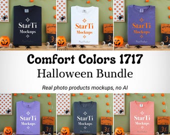Comfort Colors 1717 Tshirt Halloween Mockup Bundle | 1717 T-shirt Folded Flat lay Mock-up Bundle | Real Photo | Spooky Fall Aesthetic Tee