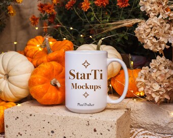 Coffee mug mockup 15 oz Cup mock-up Real product mock Printify Fall Halloween Mug