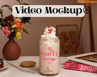 Frosted glass can Video mockup Sipper glass mock-up Video Frosted cup Glass tumbler mock St. Valentine's Day Cute Drinkware