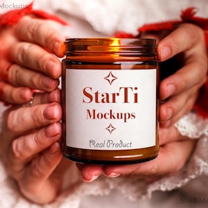 Lumient scented soy candle mockup Amber candle mock up PSD Real 9oz jar candle mock POD listing image Trendy