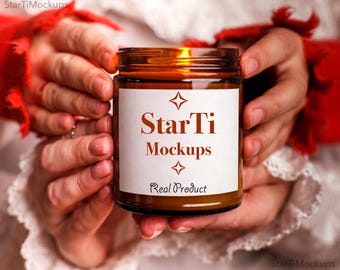 Lumient scented soy candle mockup Amber candle mock up PSD Real 9oz jar candle mock POD listing image Trendy