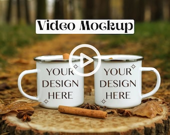 Camping Becher Mockup Video Emaillebecher Mockups Vorder- und Rückseite Outdoor Becher Mockups