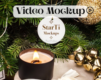 Video ornament Christmas mockup White round ceramic tree ornament Video mock up Holiday Aesthetic