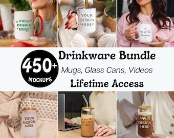 Paquete de maquetas de artículos para beber Maqueta de lata de vidrio Maquetas de tazas en video Taza de café decorativa Paquete de toda la tienda