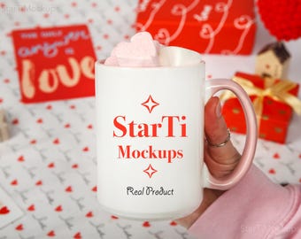 Valentine mug mockup Colored handle mug 15oz Two tone accent mug mock up Real drinkware