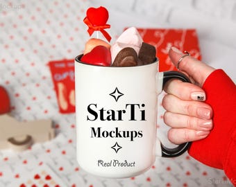 Accent mug Valentines mockup Black handle two tone Coffee mug Drinkware mock-up