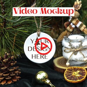 Christmas ornament mockup Video White round ceramic tree ornament Video mock up