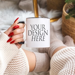 Accent coffee mug mockup 11 oz Colorful mug mockup Two tone cup mockup Black handle