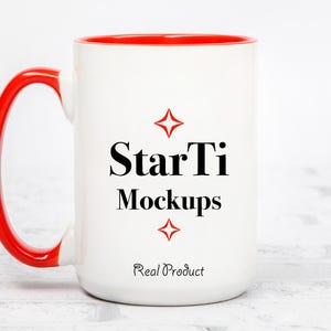 Accent mug mockup 15 oz Red handle two tone mug mock-up Cute colored coffee cup