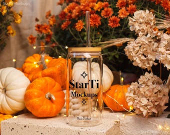 Sipper glass mockup 16oz Libbey glass can mock-up Real product mock Iced coffee Fall Halloween Glass cup