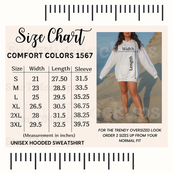 Comfort Colors 1567 Size chart Oversized hoodie size chart Unisex 1567 size  guide