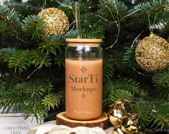 Sipper glass Christmas mockup 16oz Libbey glass can mock-up Glass beer can Libbey cup Festive Drinkware