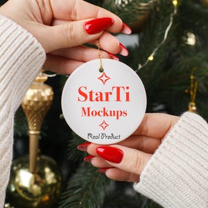 Christmas ornament mockup PSD Circle ceramic printify ornament mock up POD listing image
