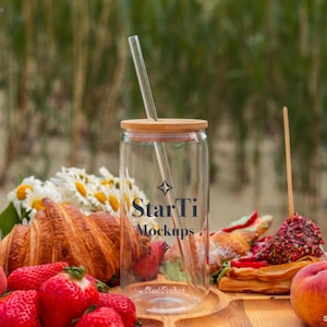 Sipper glass mockup 16oz Summer Libbey glass can mock-up Iced coffee Glass cup Outdoor Drinkware
